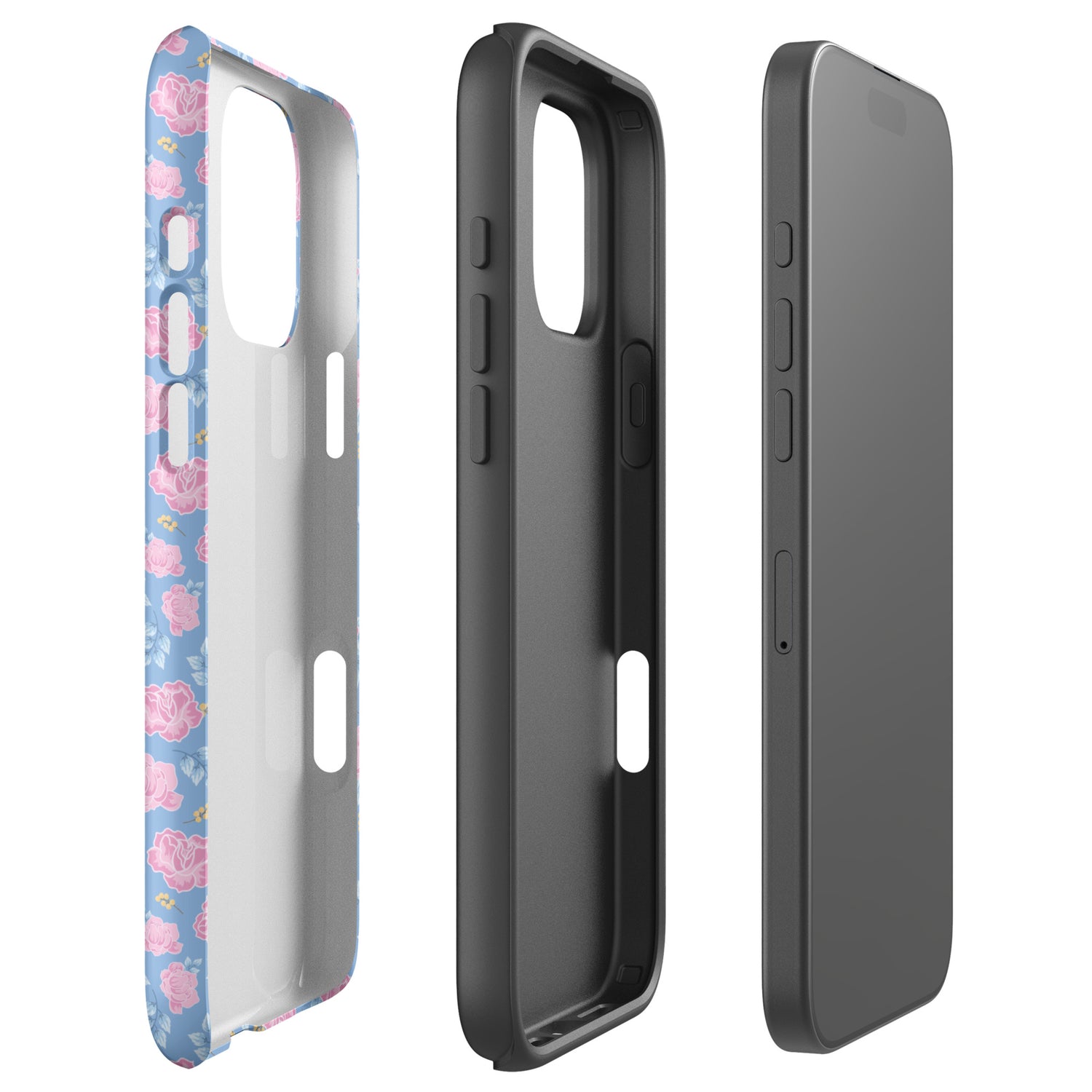 Powder Blue Pink Floral Tough Case for iPhone