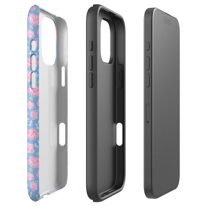 Powder Blue Pink Floral Tough Case for iPhone