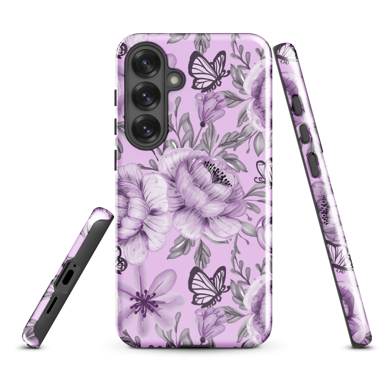 Purple Floral Butterfly Tough Case for Samsung