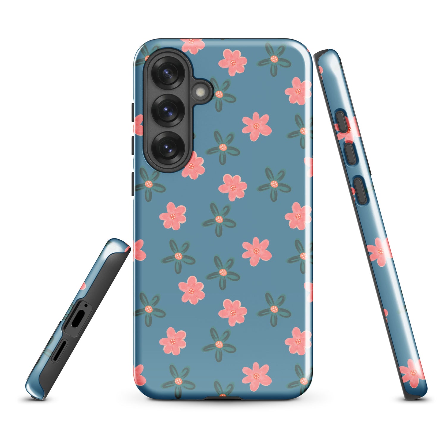 Pink Flower on Blue Tough Case for Samsung