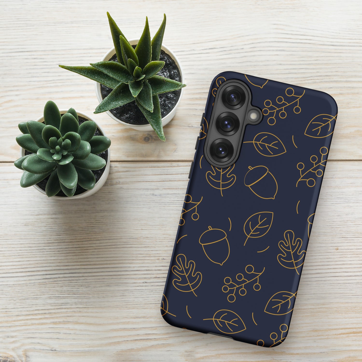 Navy Acorn Leaf Tough Case for Samsung