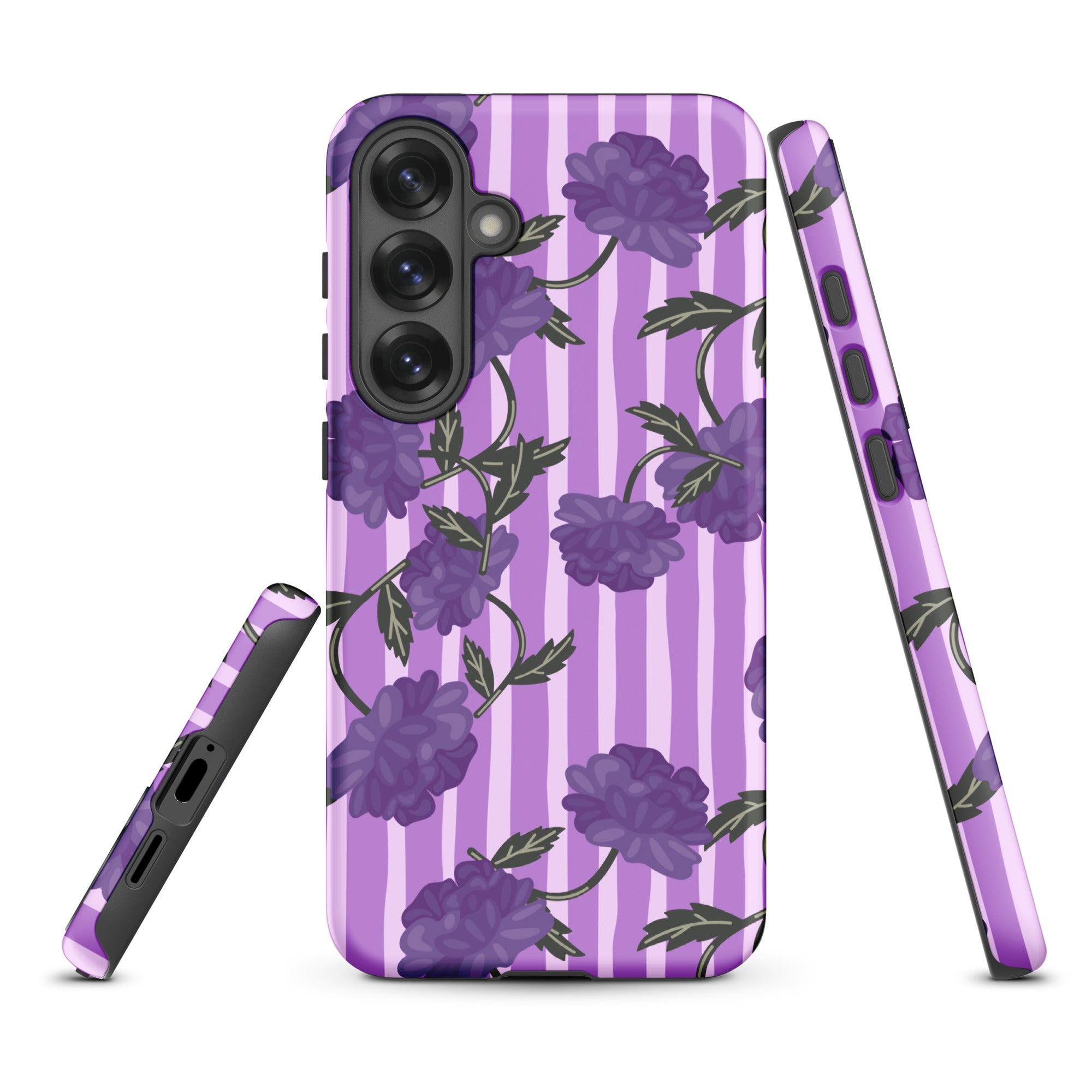 Purple Lilac Floral Stripe Tough Case for Samsung