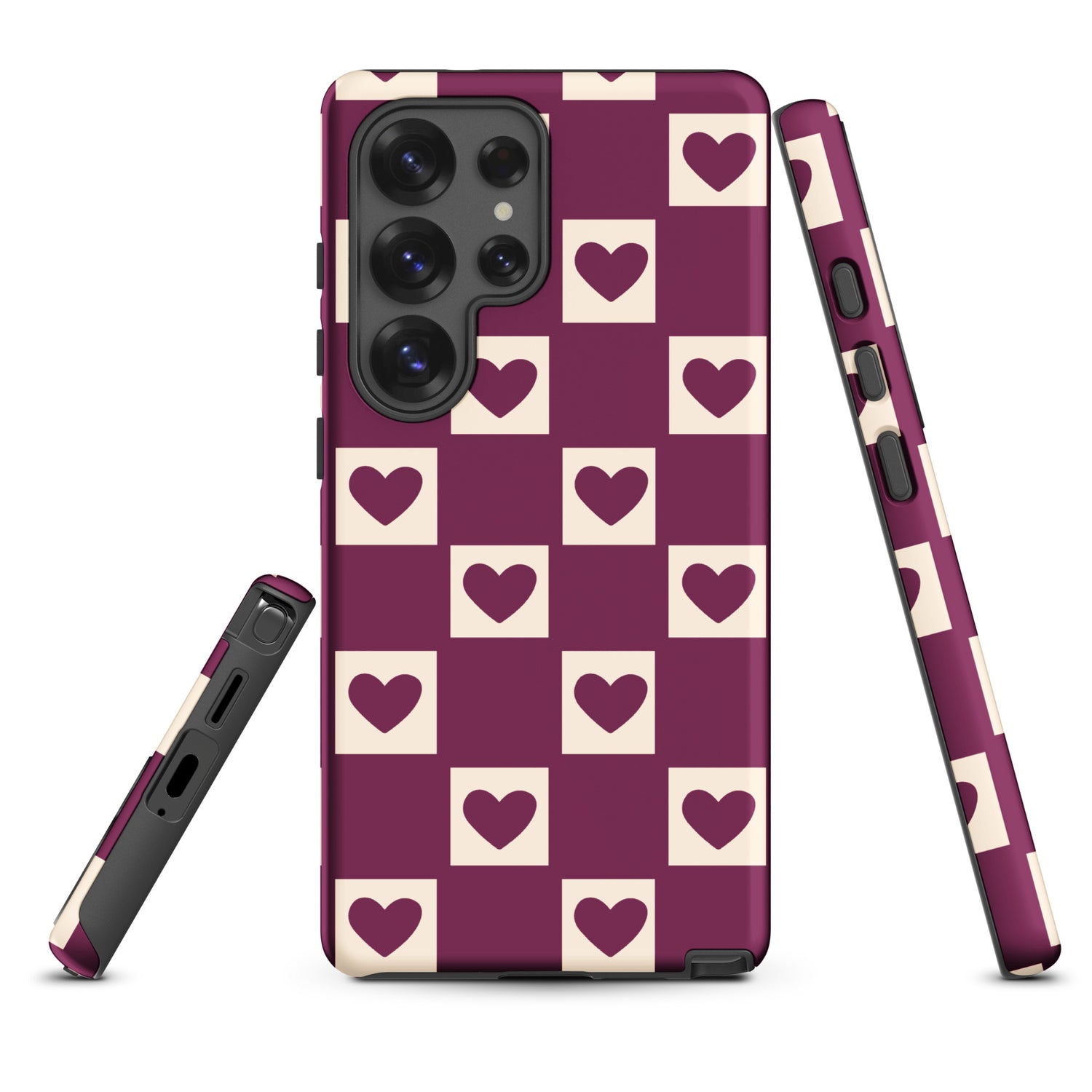 Berry Red Heart Checkered Tough Case for Samsung