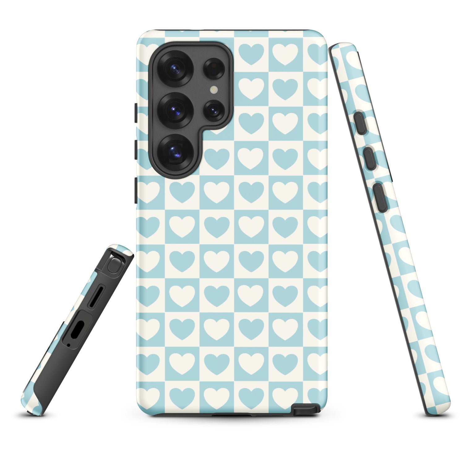 Soft Blue Heart Checker Tough Case for Samsung