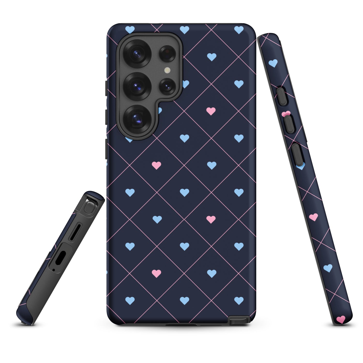 Midnight Navy Pastel Heart Grid Tough Case for Samsung