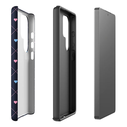 Midnight Navy Pastel Heart Grid Tough Case for Samsung