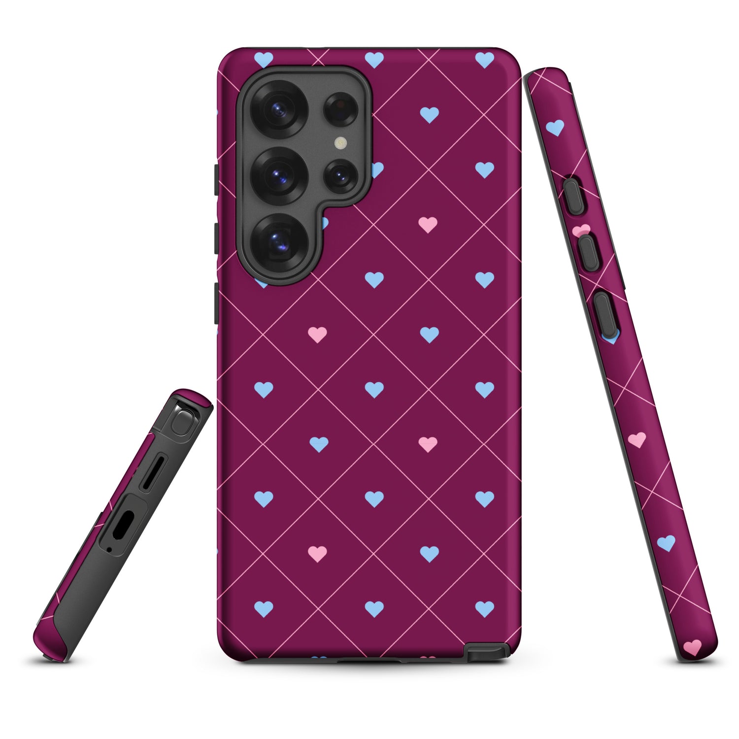 Pomegranate Blush Heart Grid Tough Case for Samsung