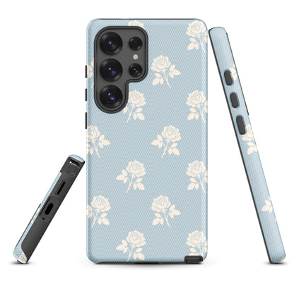 Powder Blue Lace Floral Pattern Tough Case for Samsung