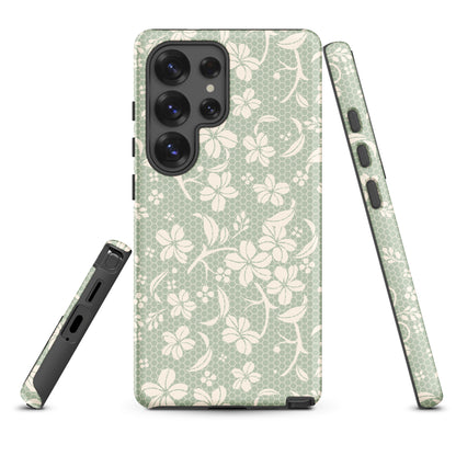 Soft Sage Lace Bloom Tough Case for Samsung