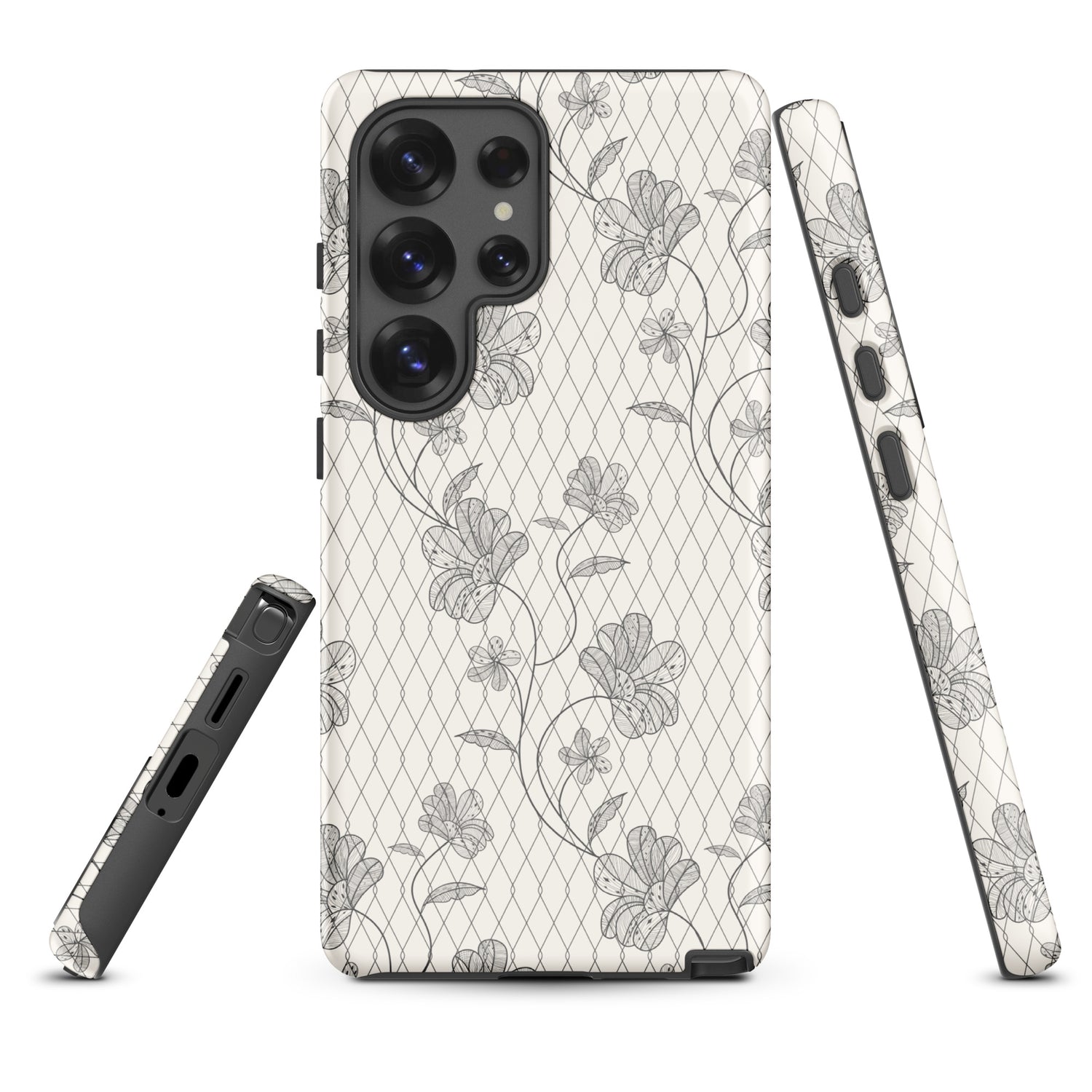 Cream and Gray Porcelain Bloom Tough Case for Samsung