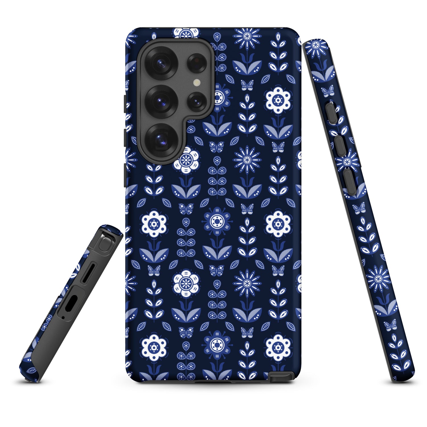 Navy Folk Floral Tough Case for Samsung