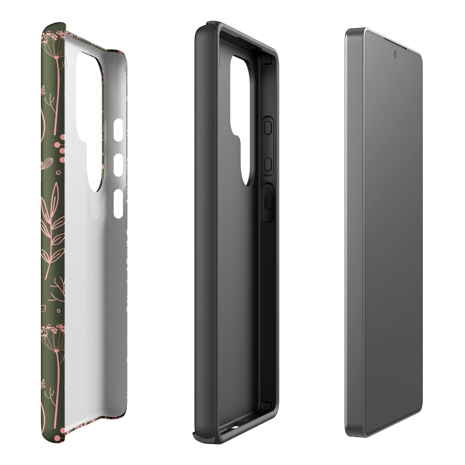 Olive Green Pink Line Art Floral Tough Case for Samsung