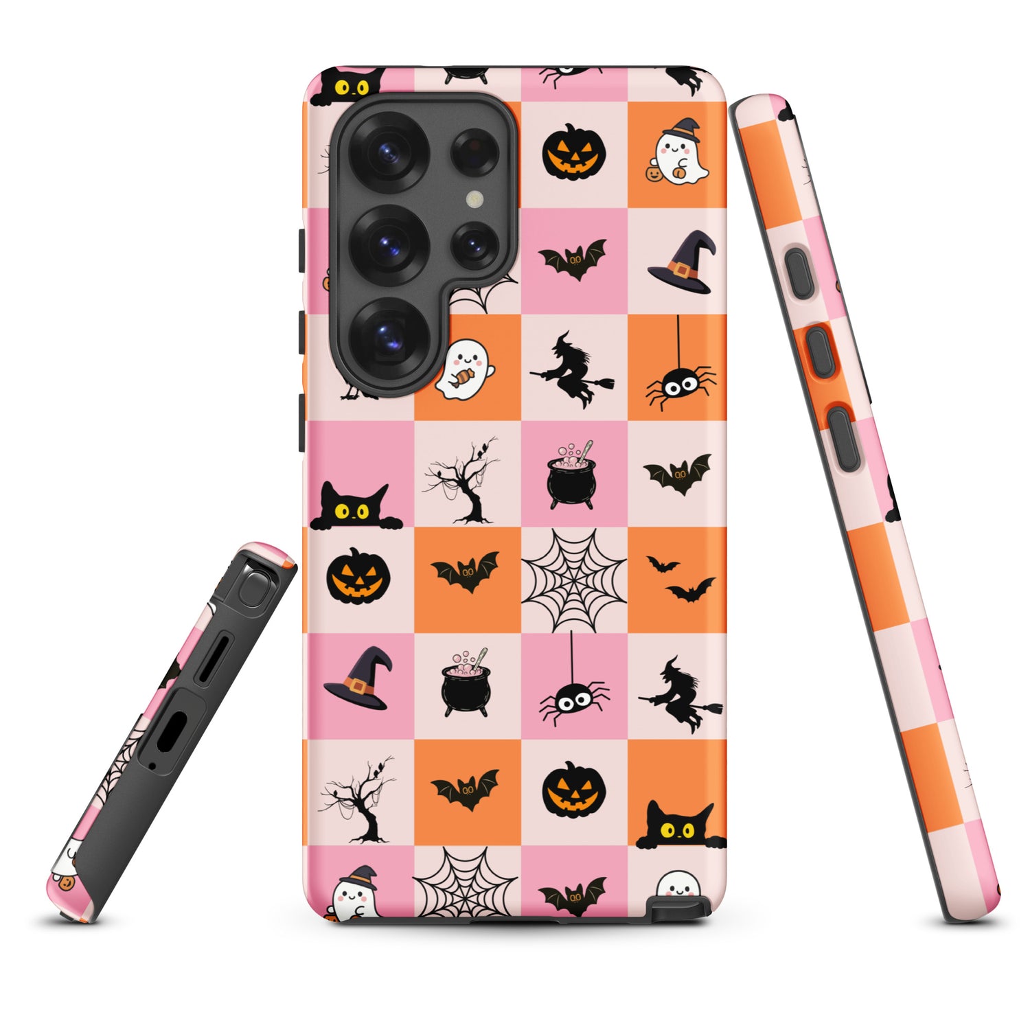 Pink &amp; Orange Halloween Checkerboard Tough Case for Samsung