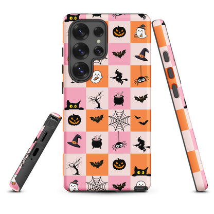 Pink &amp; Orange Halloween Checkerboard Tough Case for Samsung
