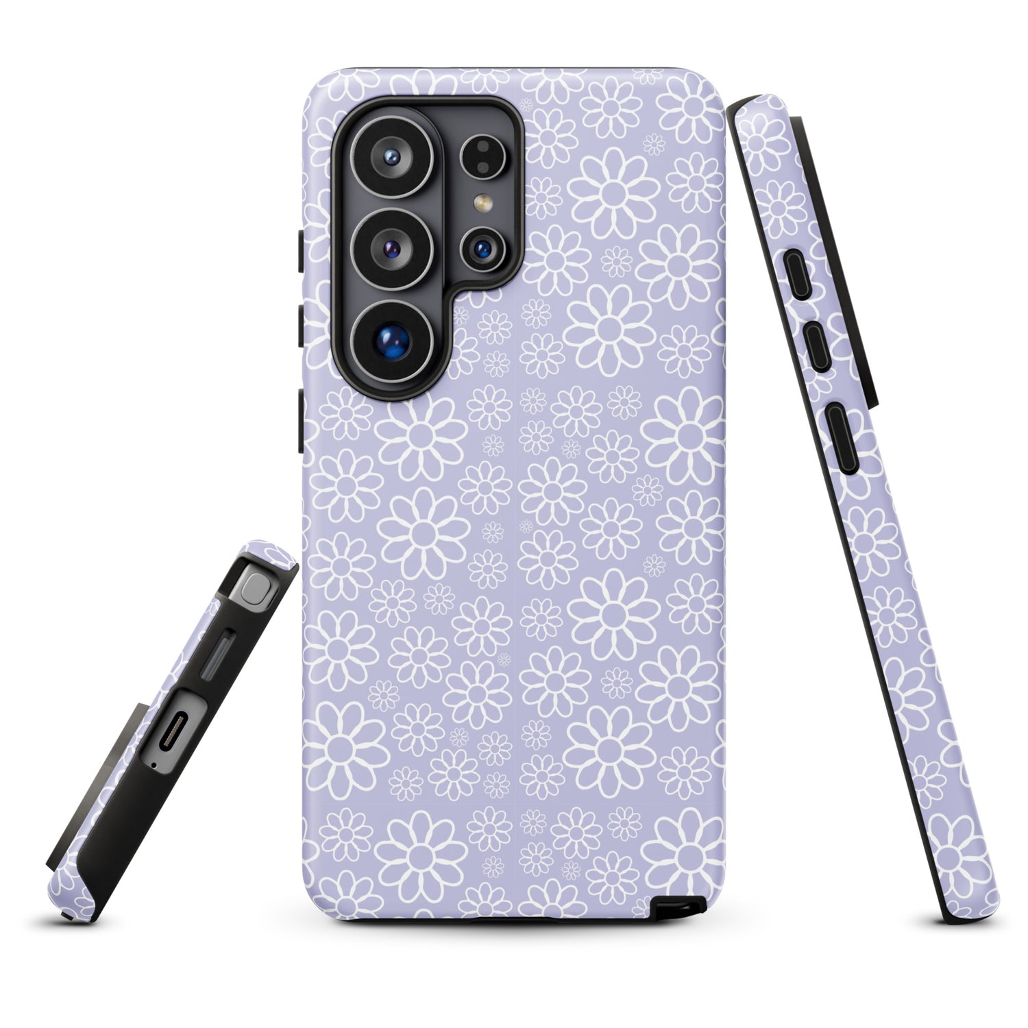 a phone case with a floral pattern in shades of purple.