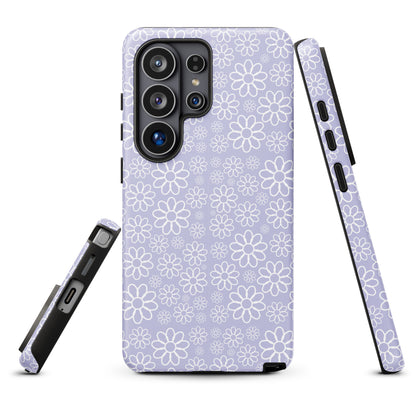 a phone case with a floral pattern in shades of purple.