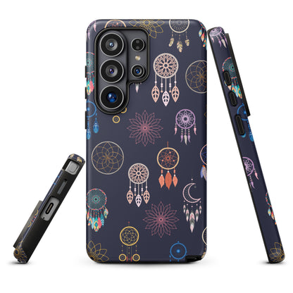 a phone case with a colorful, dreamcatcher-inspired design.